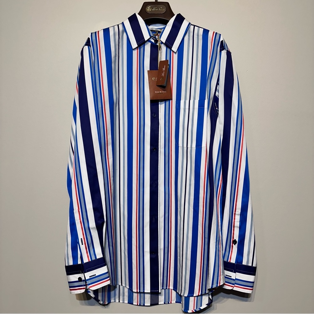 NWT Loro Piana Multicolored Vertical-striped Long Sleeve Button Down
